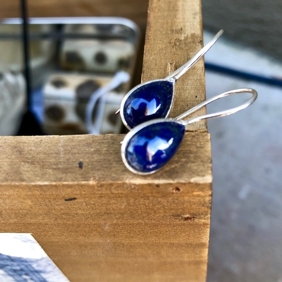 ✨LAPIS LAZULI + SILVER DROP EARRINGS✨ - Picture 3 of 5
